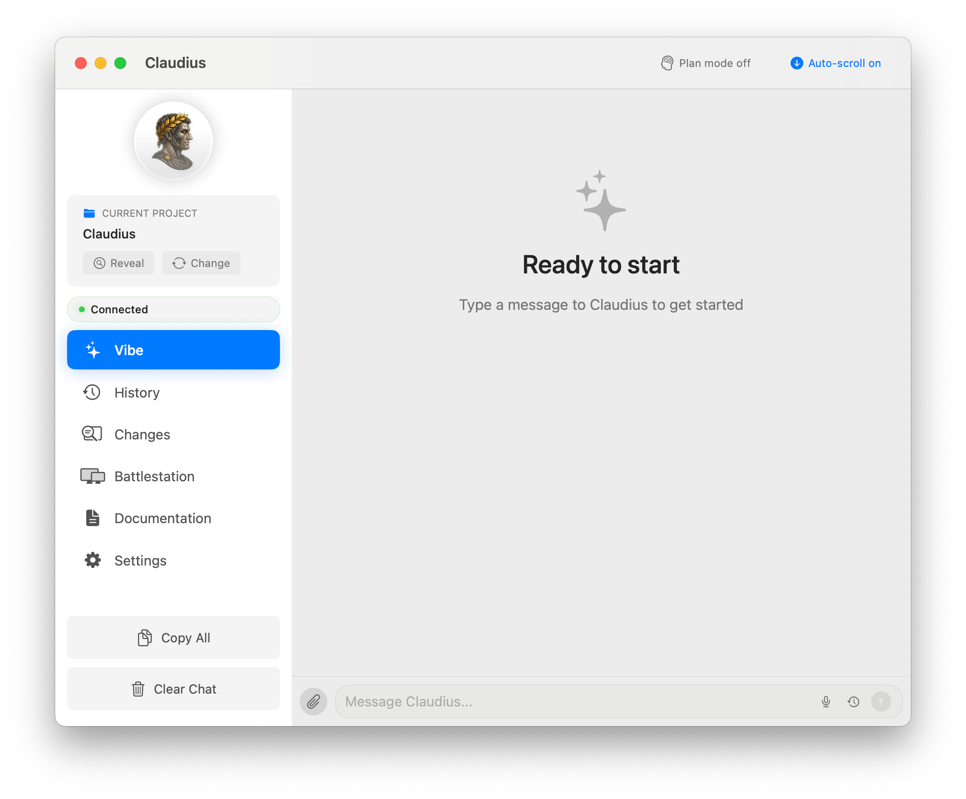 Claudius light mode interface showing AI chat and code editing windows